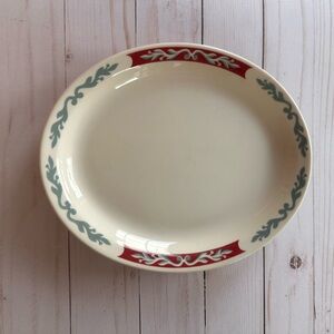 Vintage Syracuse China Cream Oval Serving Platter, Red and Sage Scroll Accent